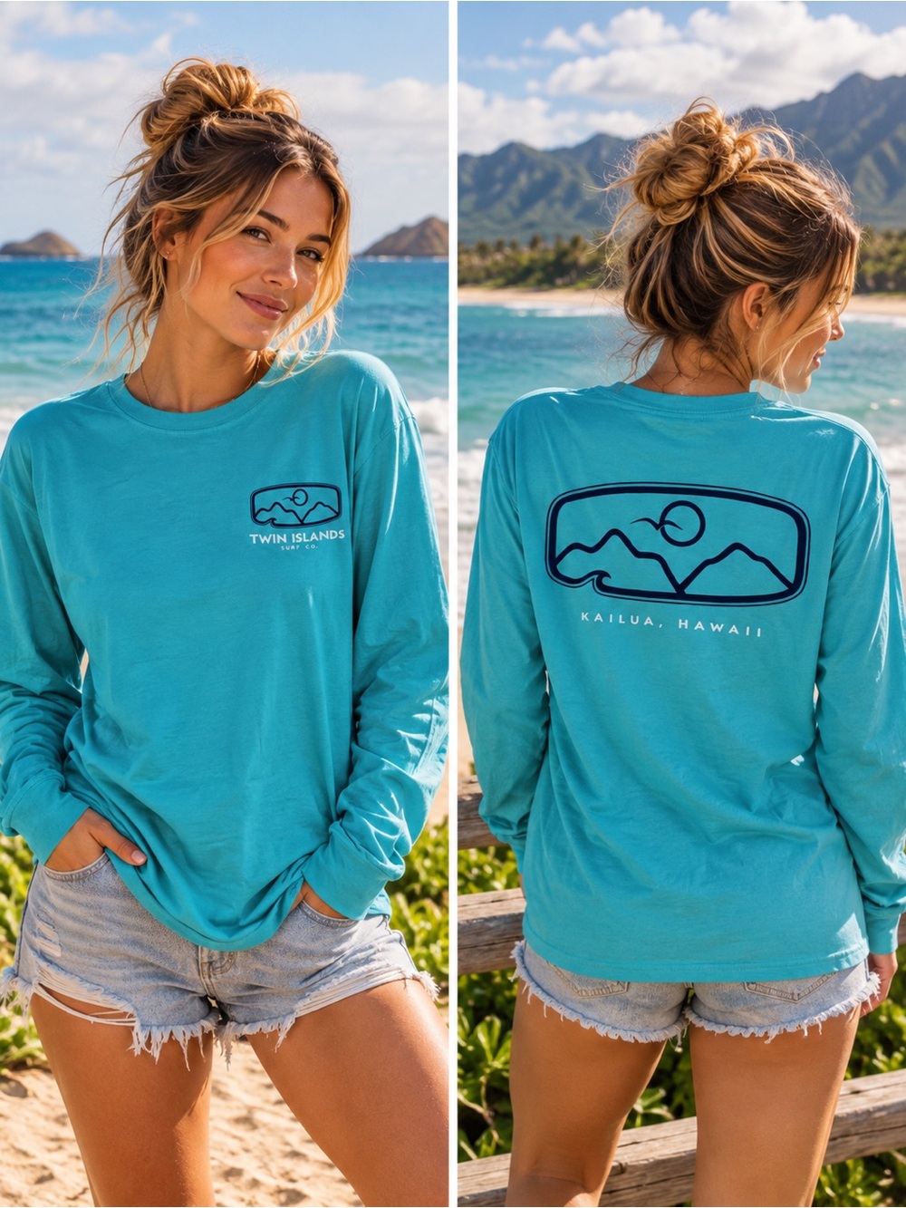 Women's Aqua Oversized Long-Sleeve Beach Tee